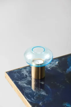 Applicata Mush Hurricane fyrfadsstage - Str. M - Blå Glas - Messing