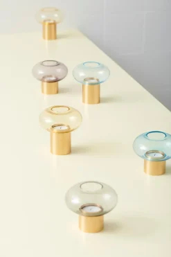 Applicata Mush Hurricane fyrfadsstage - Str. M - Blå Glas - Messing