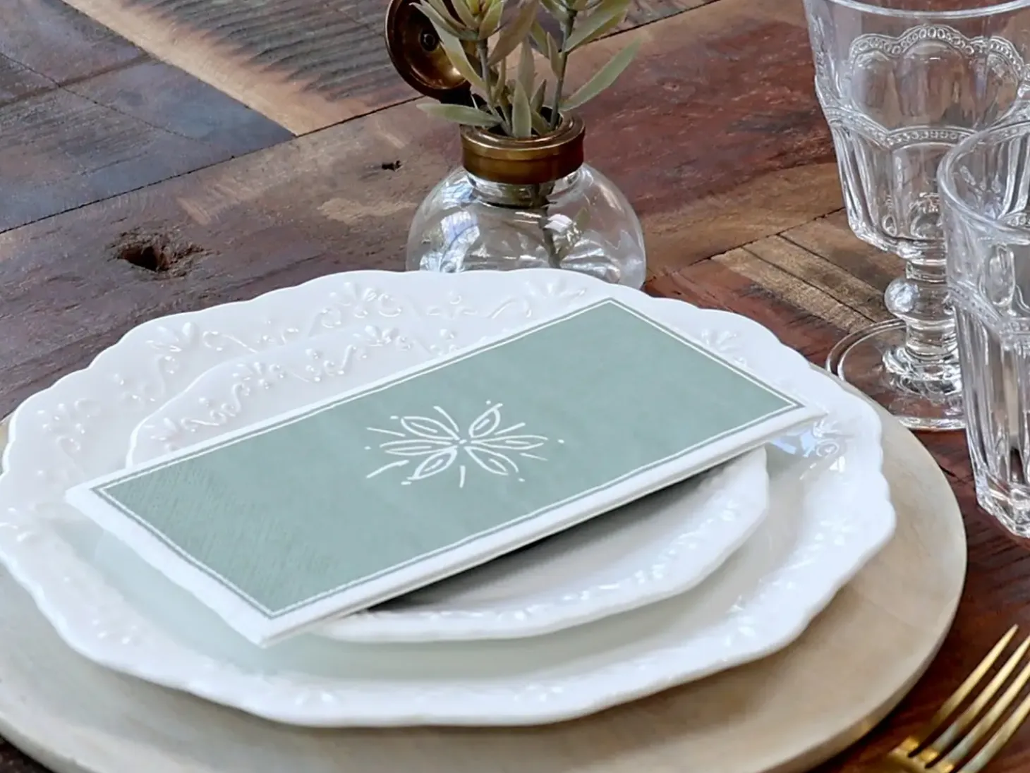 Chic Antique - Serviet - Blomst - 20x10 cm - Verte