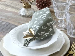 Chic Antique - Serviet - Blomster - 16x16 cm - Mos grøn