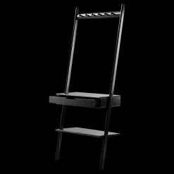 Cinas - Noble entré væg møbel i sort bambus med 6 knager, 1 skuffe og en hylde