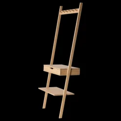 Cinas - Noble entré væg møbel i bambus med 6 knager, 1 skuffe og en hylde