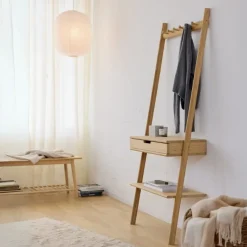 Cinas - Noble entré væg møbel i bambus med 6 knager, 1 skuffe og en hylde