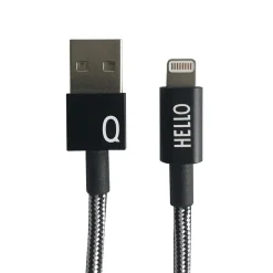 Design Letters - IPhone oplader kabel - "Q" - Sort/Hvid