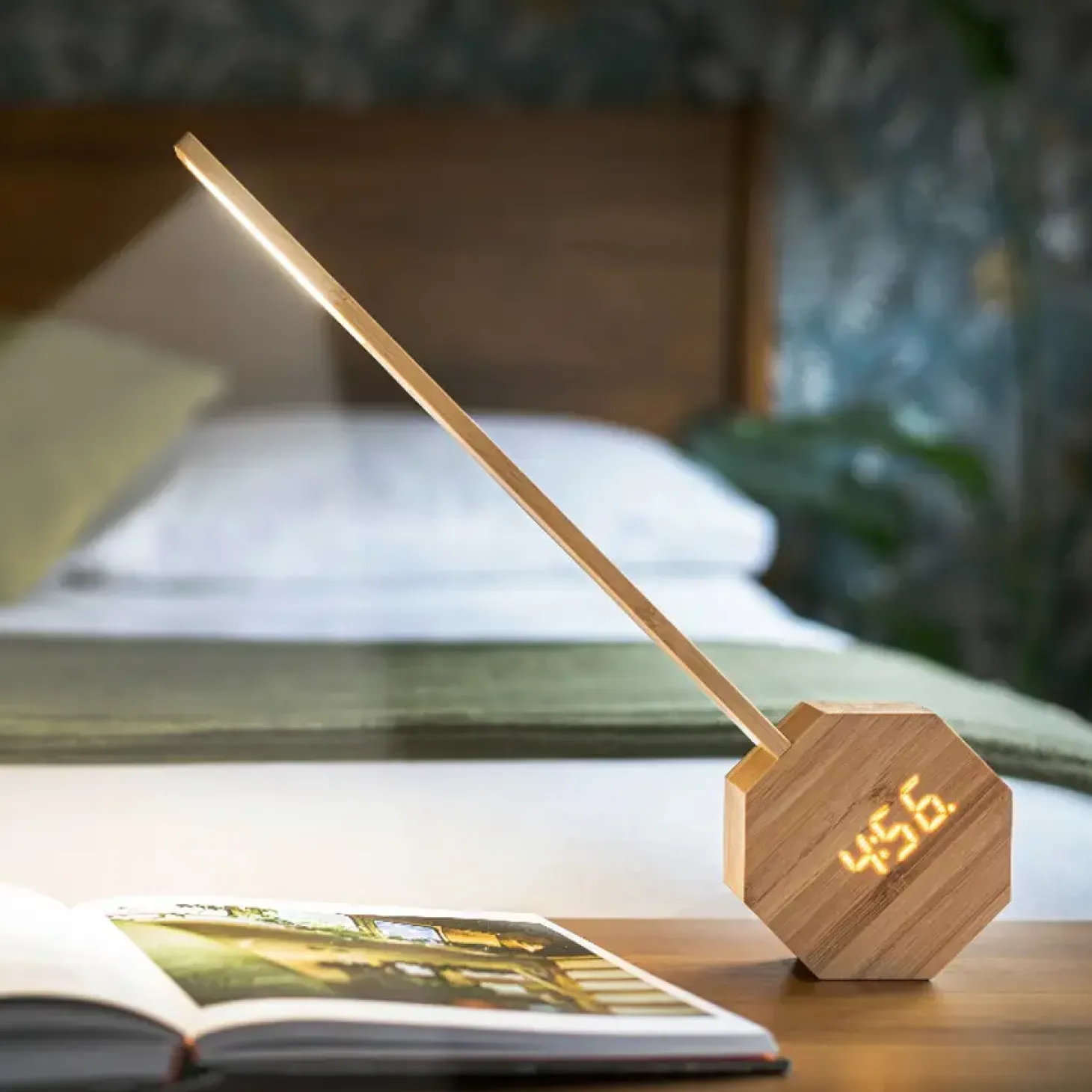 Gingko - Octagon One Plus Portable Alarm Clock Desk Light Bamboo