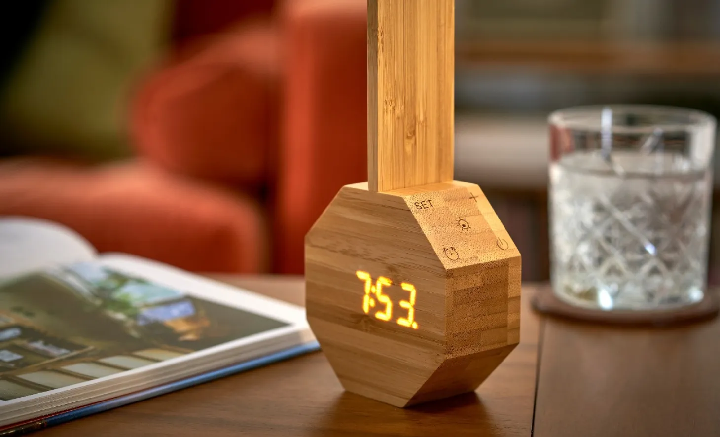 Gingko - Octagon One Plus Portable Alarm Clock Desk Light Bamboo
