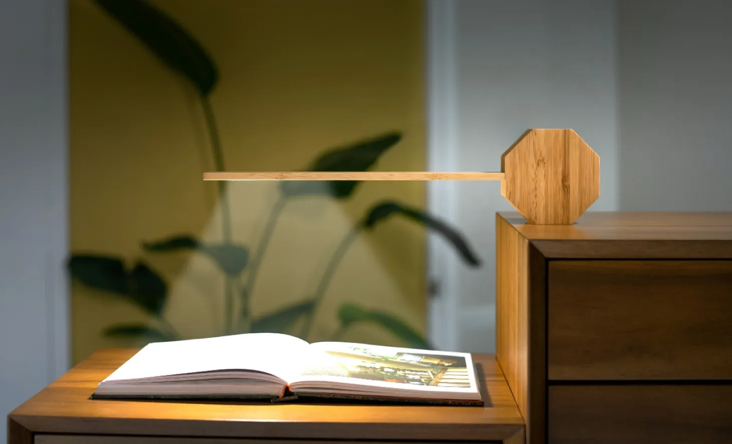 Gingko - Octagon One Plus Portable Alarm Clock Desk Light Bamboo