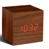 Gingko - Wooden Cube Click Clock Walnut / RED LED