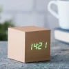Gingko - Wooden Cube Click Clock Beech / Green LED