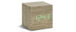 Gingko - Wooden Cube Click Clock Ash / Green LED