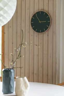 Hemverk - Vægur - Lys Eg/Mørkegrøn - Sølv visere - Ø38 cm