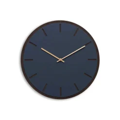 Hemverk - Vægur - Mørk Eg/Smokey Blue - Guld visere - Ø38 cm