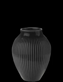 Knabstrup Keramik - vase H 12.5 cm ripple black