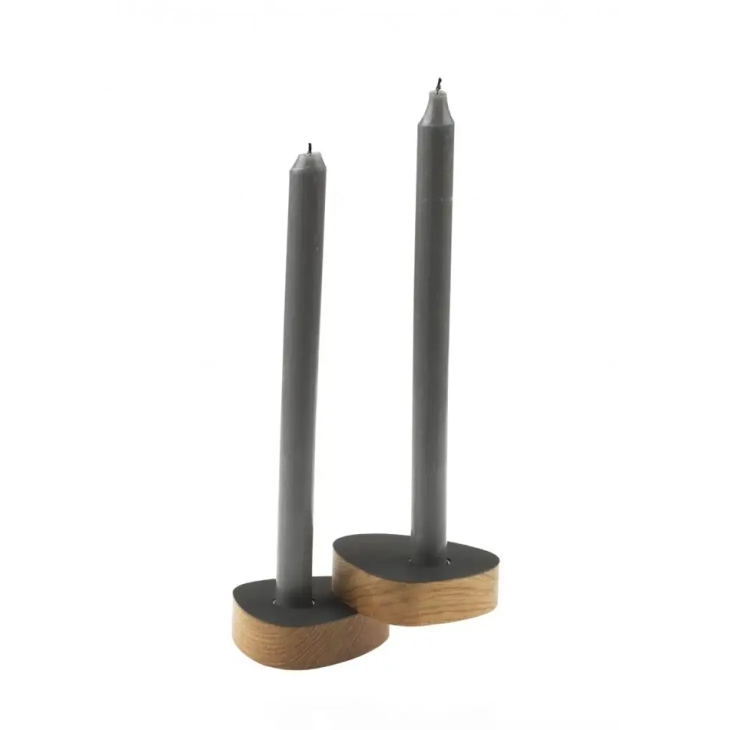 LindDNA lysestage - Curve candle holder nupo black/oak (sæt af 2 stk.)