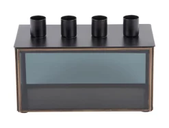 Present time - Candle holder Boxed rectangle glass black