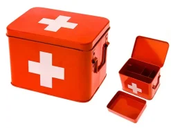 Present time - Medicine storage box metal red w. white cross