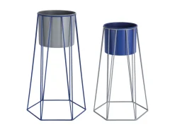 Present time - Plant pot set Cool Retro mouse grey w. cobalt blue