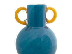 Present time - Vase Fiesta glass bright blue, yellow handles