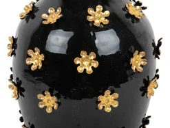 Present time - Vase Golden Flowers enamel black