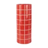 Present time - Vase Retro Tiles round large bright scarlet red