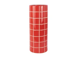 Present time - Vase Retro Tiles round large bright scarlet red