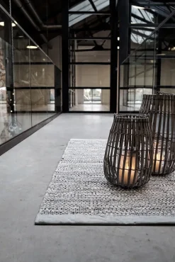 Rug Solid - Tæppe m. læder, light grey - 60x90 cm