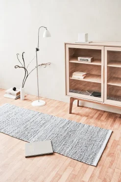 Rug Solid - Tæppe m. læder, light grey - 60x90 cm