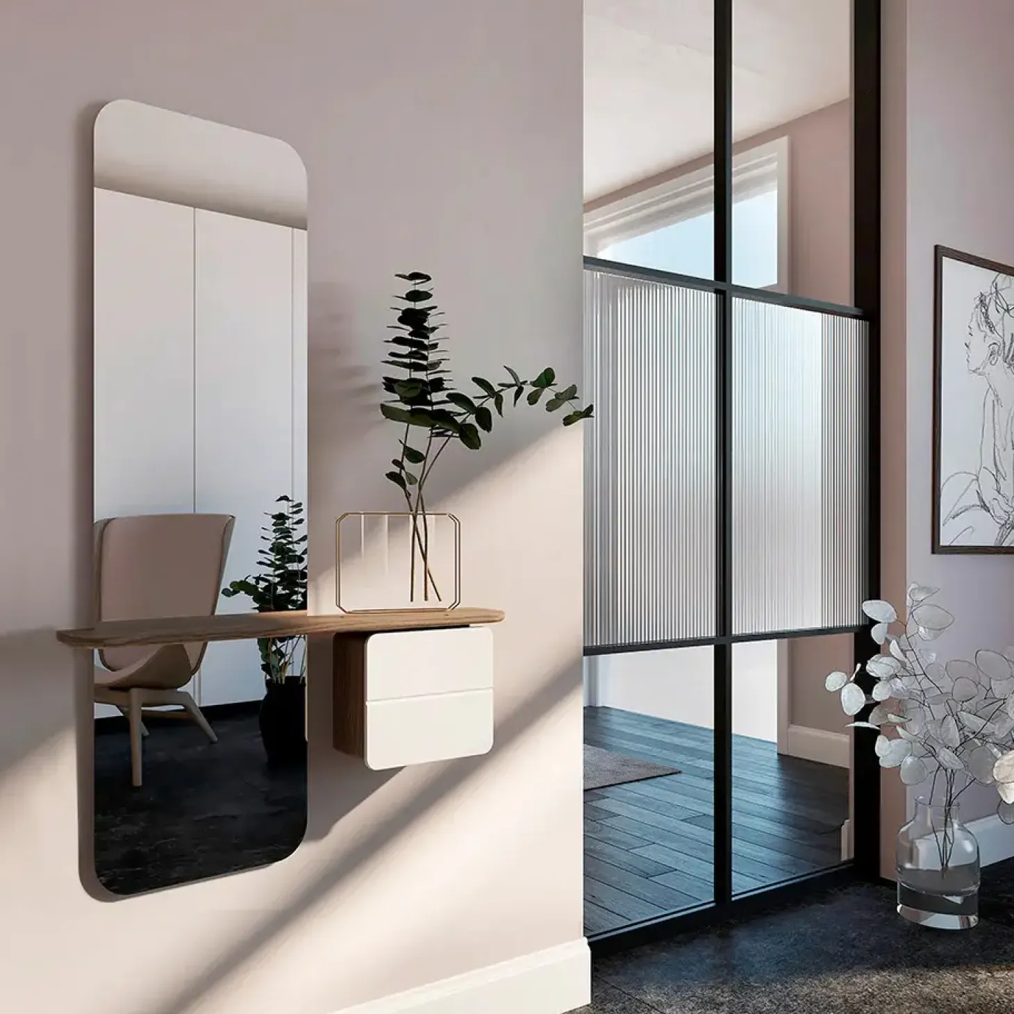 Umage - Entrespejl - One More Look - Hvid og Eg